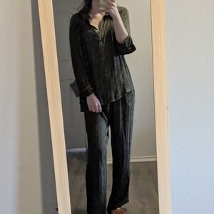 Chic Sheer Button Down Shirt - Olive Green